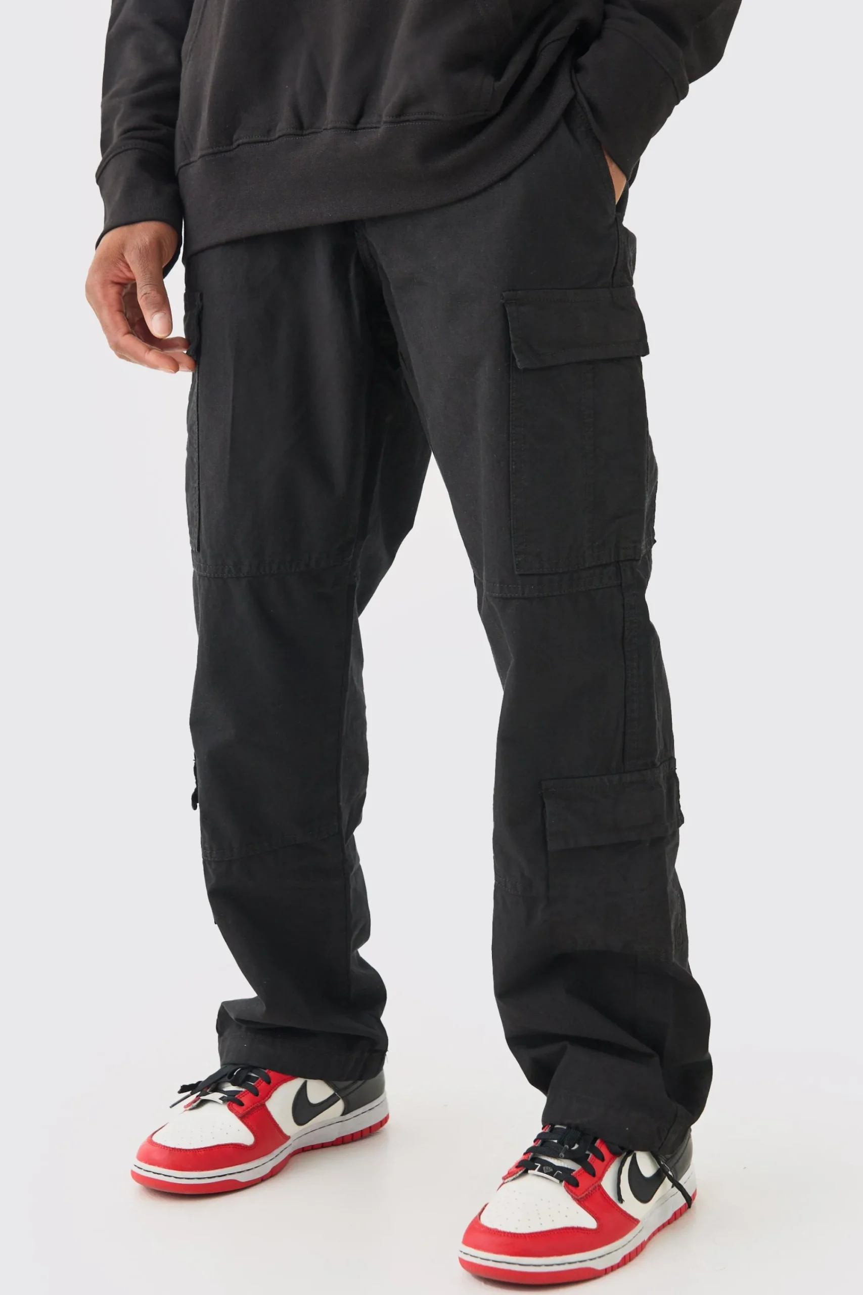 boohooMAN Relaxed Multi Cargo Ripstop Trouser With Woven Tab | UK| Trousers|Cargos