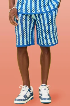 boohooMAN Relaxed Open Stitch Stripe Knitted Shorts | UK| Tracksuits