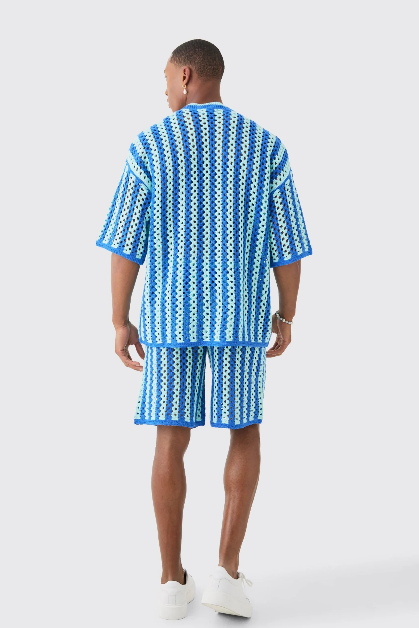 boohooMAN Relaxed Open Stitch Stripe Knitted Shorts | UK| Tracksuits