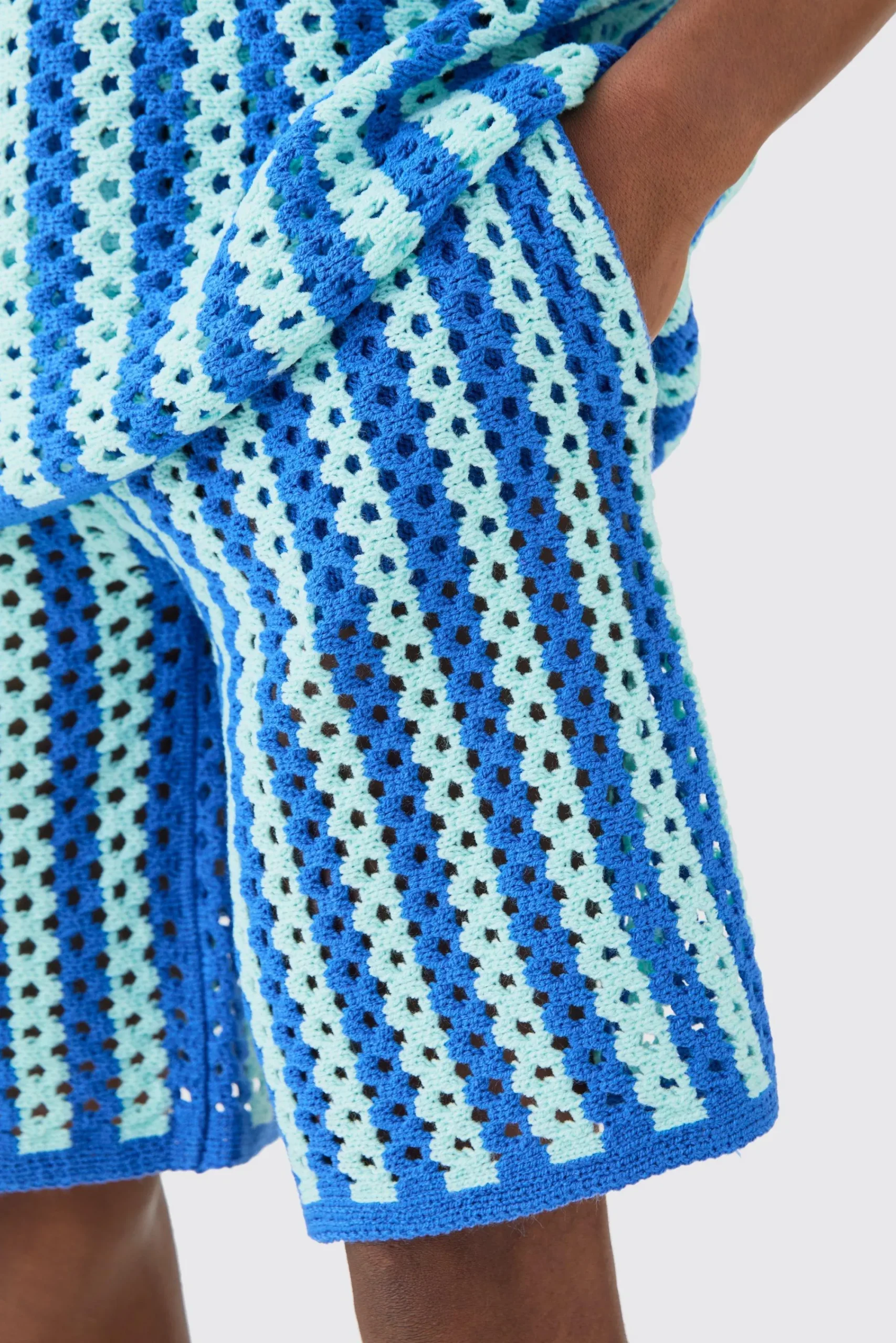 boohooMAN Relaxed Open Stitch Stripe Knitted Shorts | UK| Tracksuits