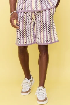 boohooMAN Relaxed Open Stitch Stripe Knitted Shorts | UK| Shorts