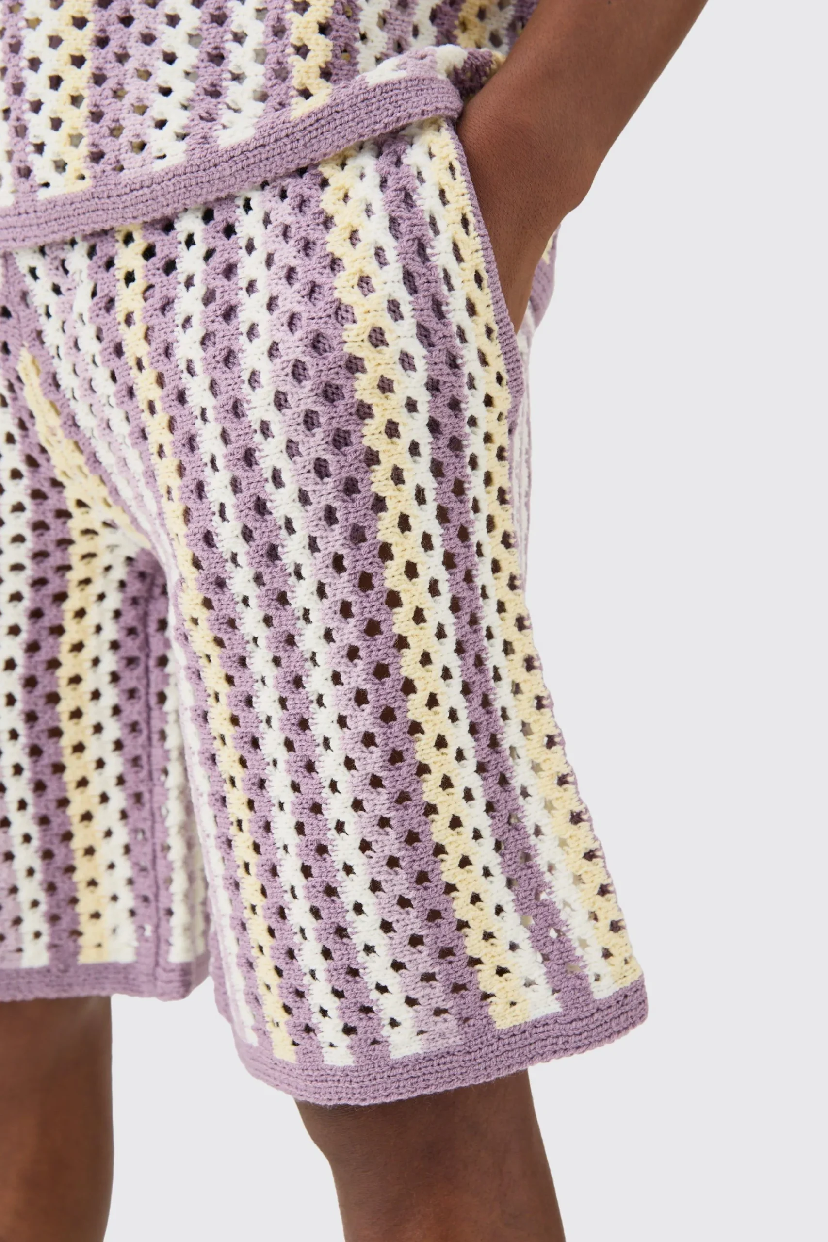 boohooMAN Relaxed Open Stitch Stripe Knitted Shorts | UK| Shorts