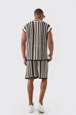 boohooMAN Relaxed Open Stitch Stripe Knitted Shorts | UK| Tracksuits