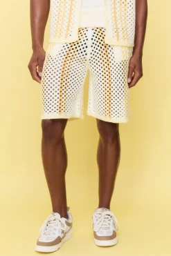 boohooMAN Relaxed Open Stitch Stripe Knitted Shorts | UK| Shorts