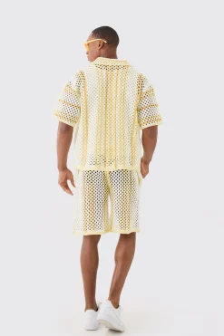 boohooMAN Relaxed Open Stitch Stripe Knitted Shorts | UK| Shorts
