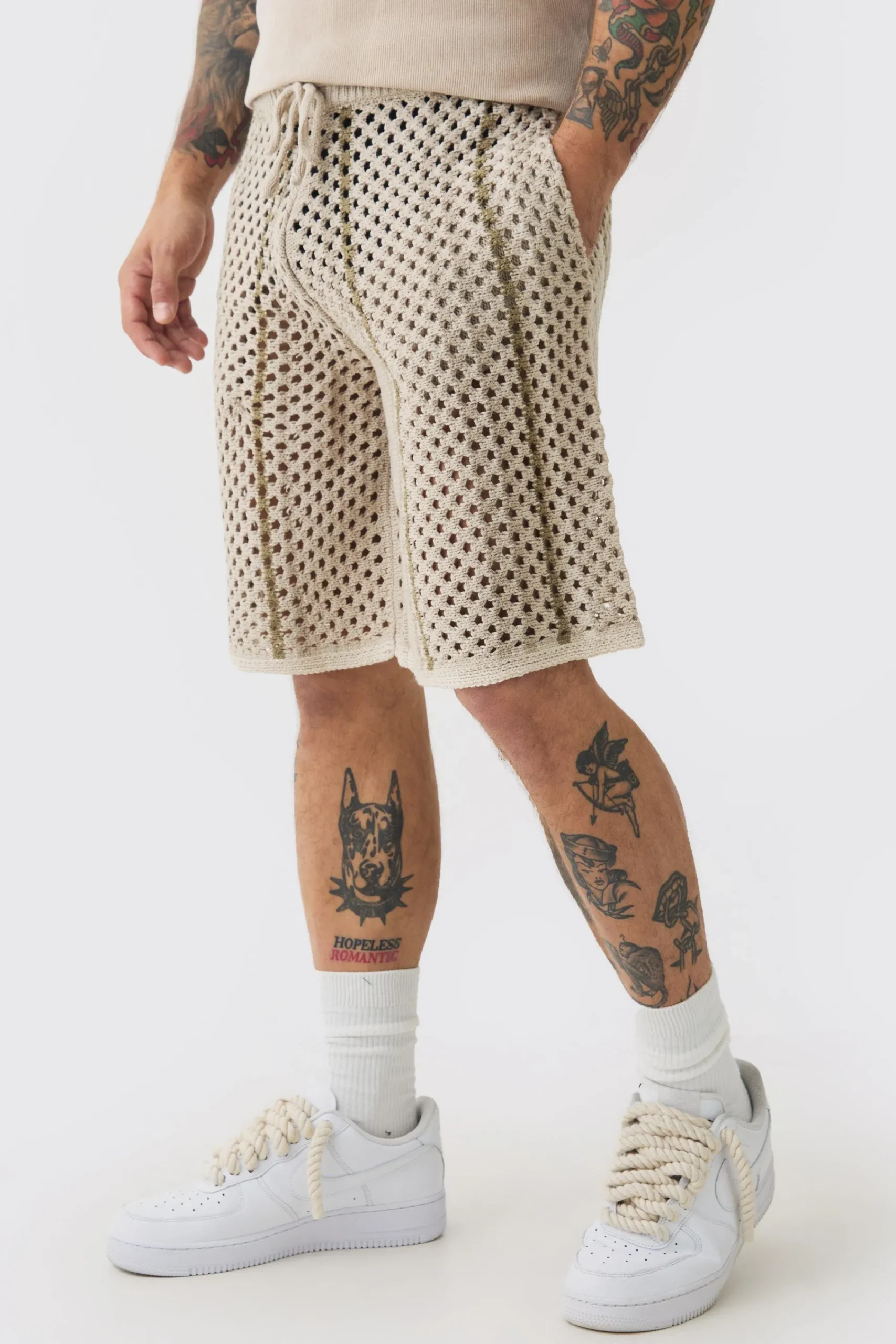 boohooMAN Relaxed Open Stitch Stripe Knitted Shorts | UK| Tracksuits