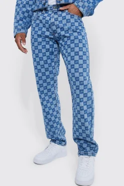 boohooMAN Relaxed Rigid Checkerboard Laser Print Jeans | UK| Jeans