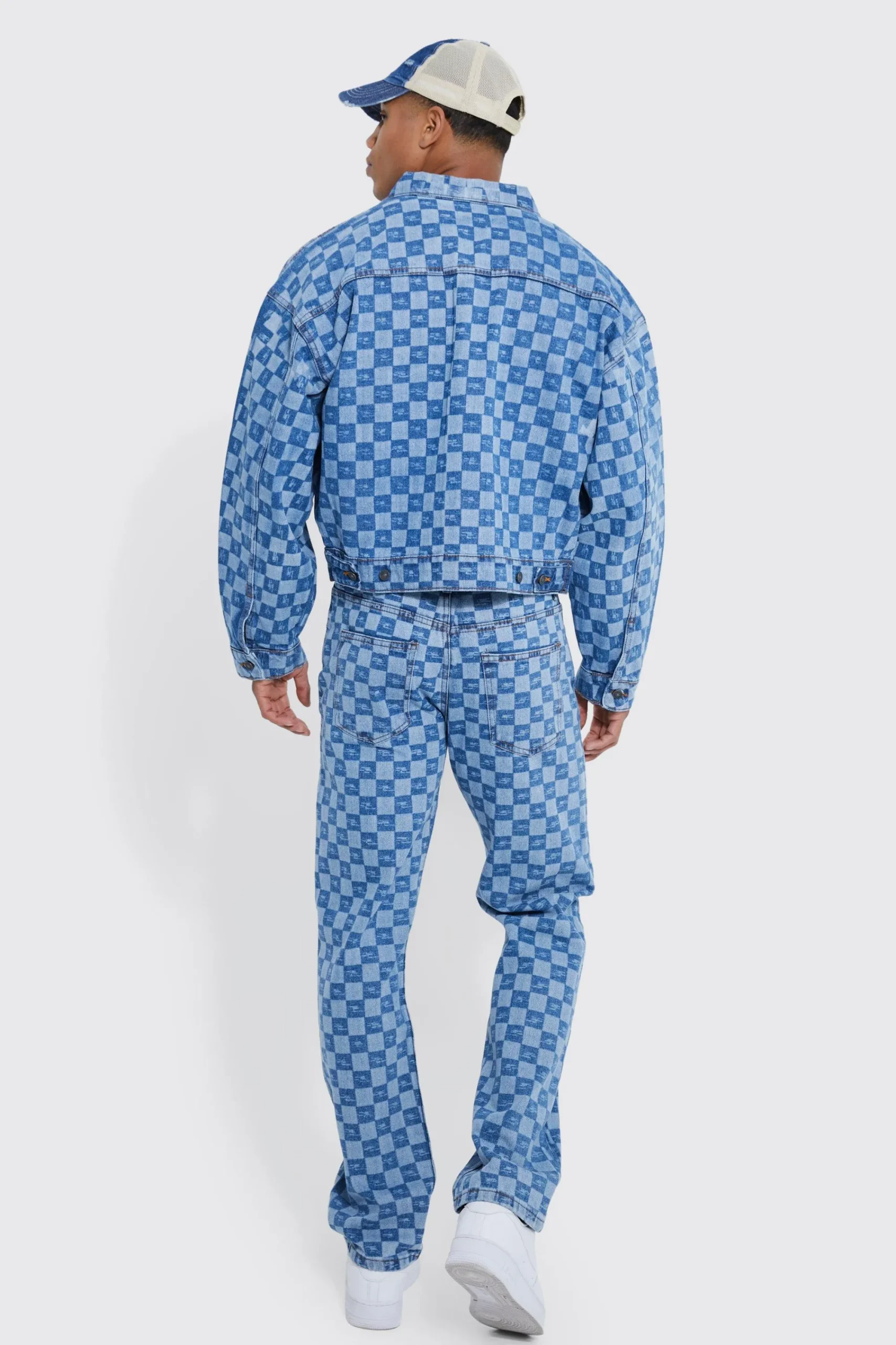 boohooMAN Relaxed Rigid Checkerboard Laser Print Jeans | UK| Jeans