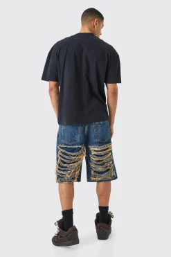 boohooMAN Relaxed Rigid Extreme Ripped Denim Jorts In | UK| Shorts