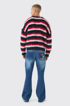 boohooMAN Relaxed Rigid Flare Paisley Embroidered Jeans | UK| Trousers|Jeans