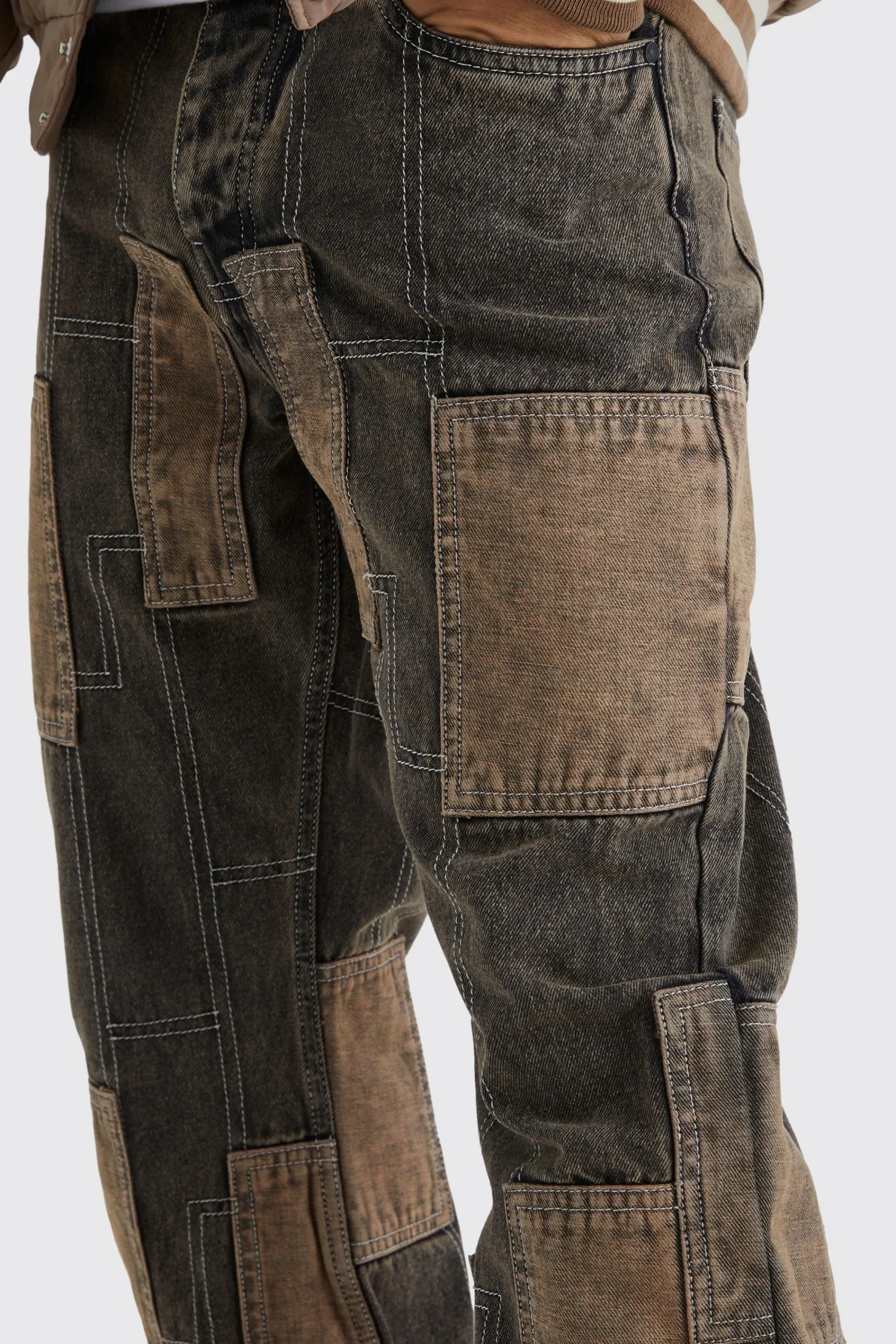 boohooMAN Relaxed Rigid Flare Patchwork Jeans | UK| Trousers|Jeans