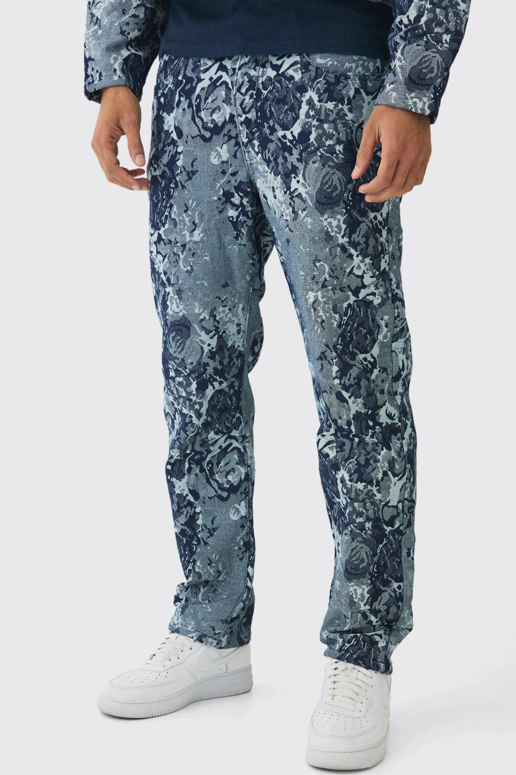 boohooMAN Relaxed Rigid Floral Jacquard Jeans | UK| Sets & Co-Ords|Jeans