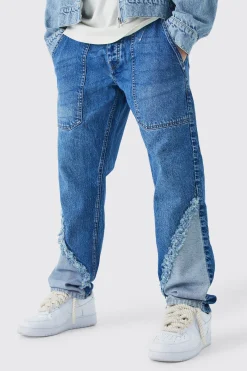 boohooMAN Relaxed Rigid Frayed Spliced Jeans In | UK| Trousers|Jeans