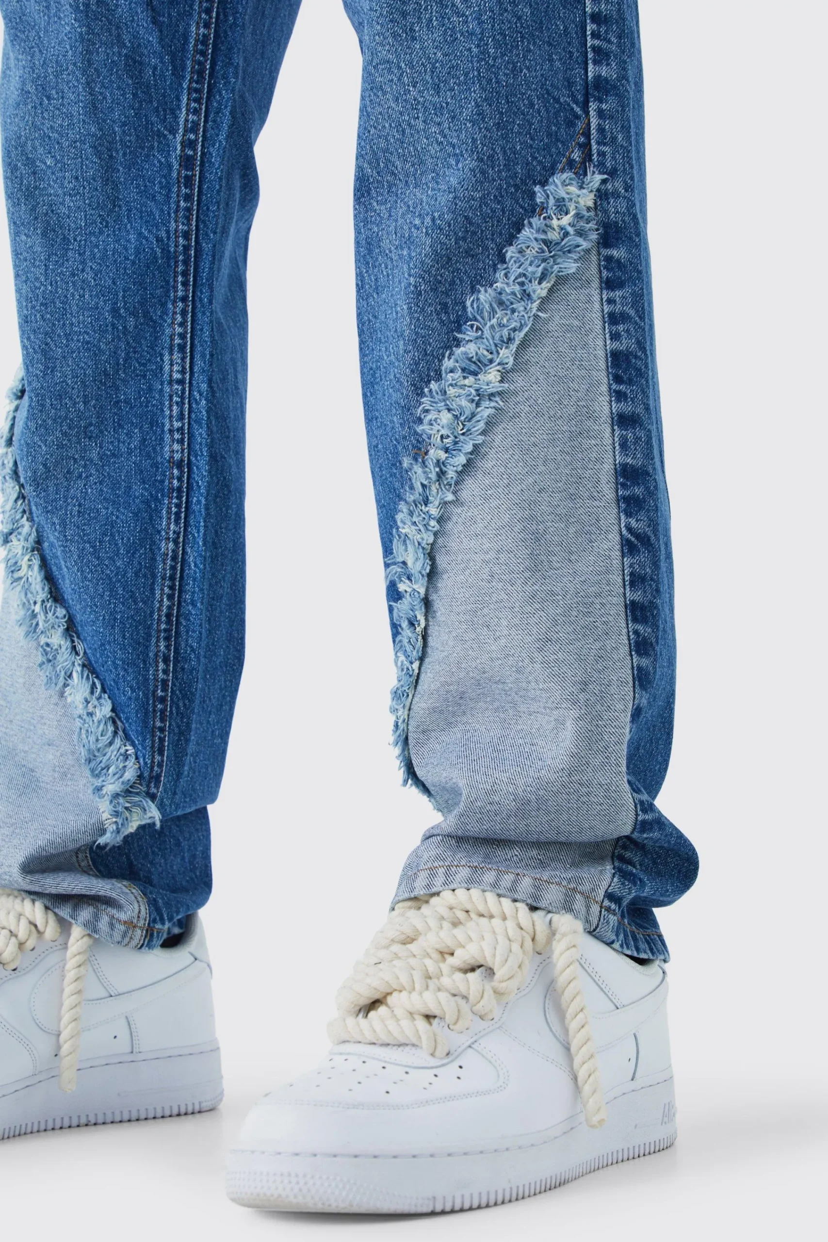 boohooMAN Relaxed Rigid Frayed Spliced Jeans In | UK| Trousers|Jeans