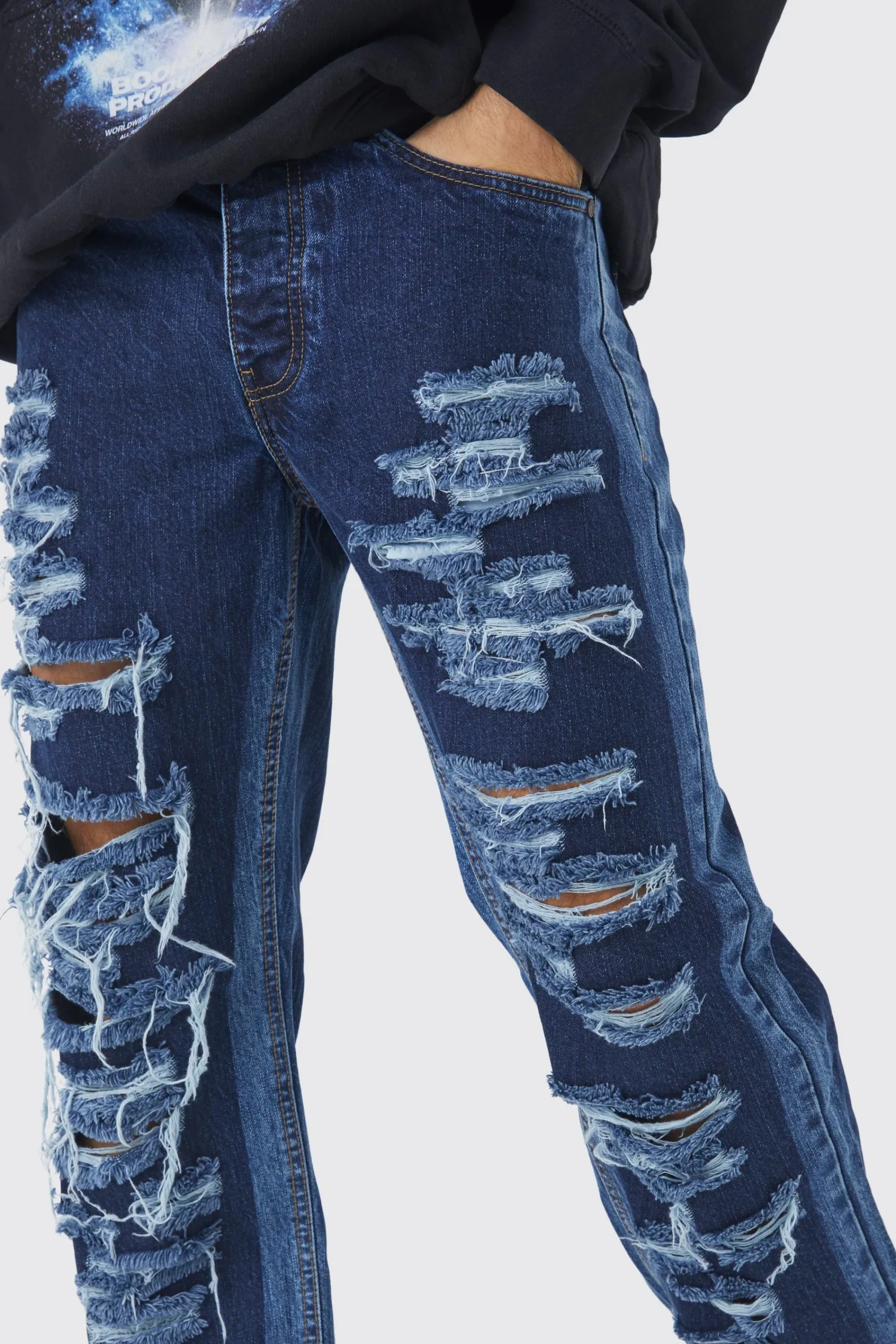 boohooMAN Relaxed Rigid Multi Rip Panelled Jean | UK| Jeans