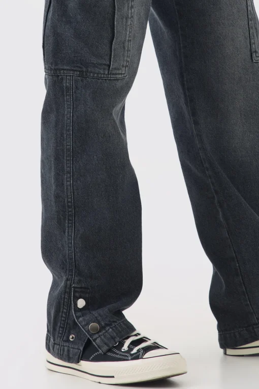 boohooMAN Relaxed Rigid Popper Hem Cargo Jeans | UK| Trousers|Jeans