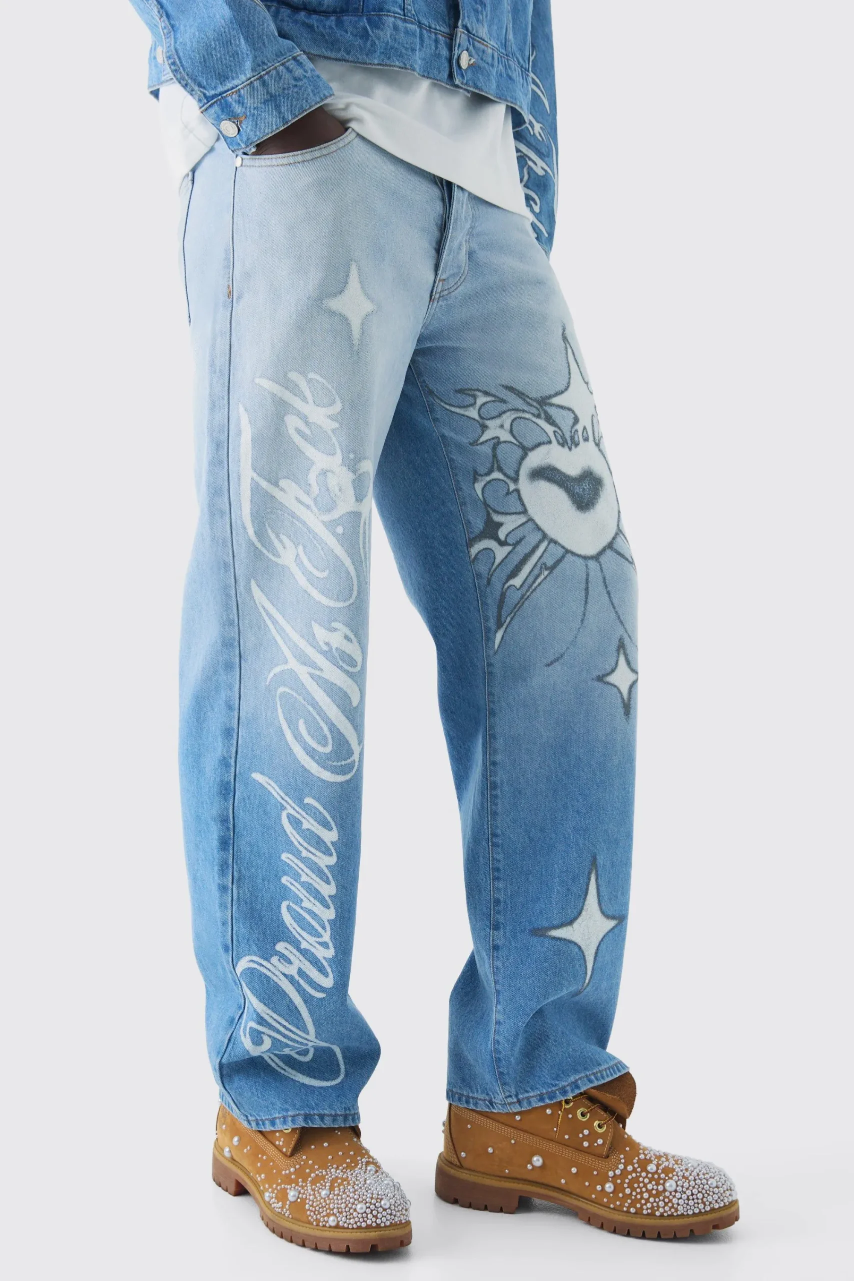 boohooMAN Relaxed Rigid Pride Printed Jeans | UK| Trousers|Jeans