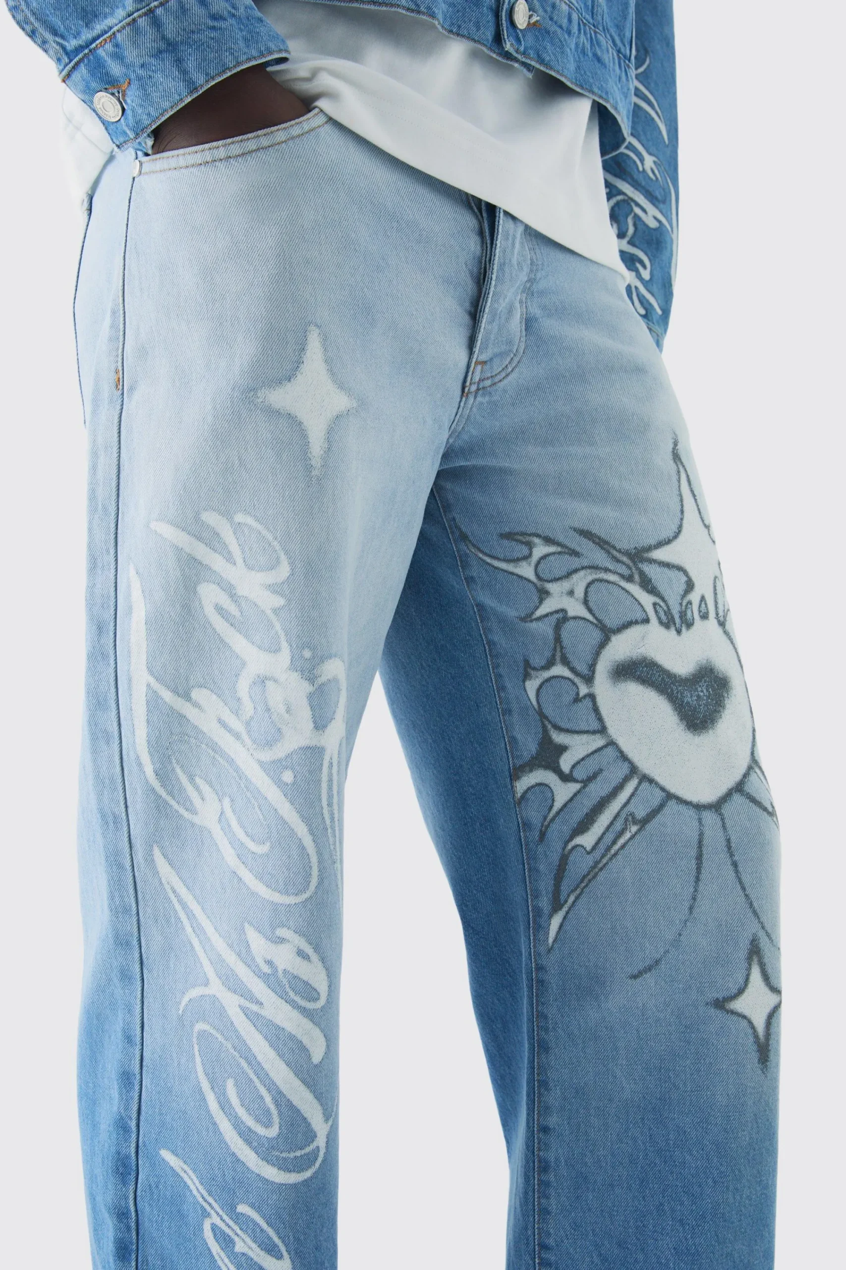 boohooMAN Relaxed Rigid Pride Printed Jeans | UK| Trousers|Jeans