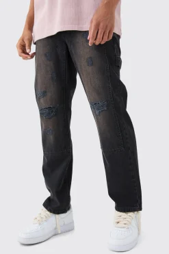 boohooMAN Relaxed Rigid Ripped Knee Carpenter Jeans In Washed | UK| Trousers|Jeans
