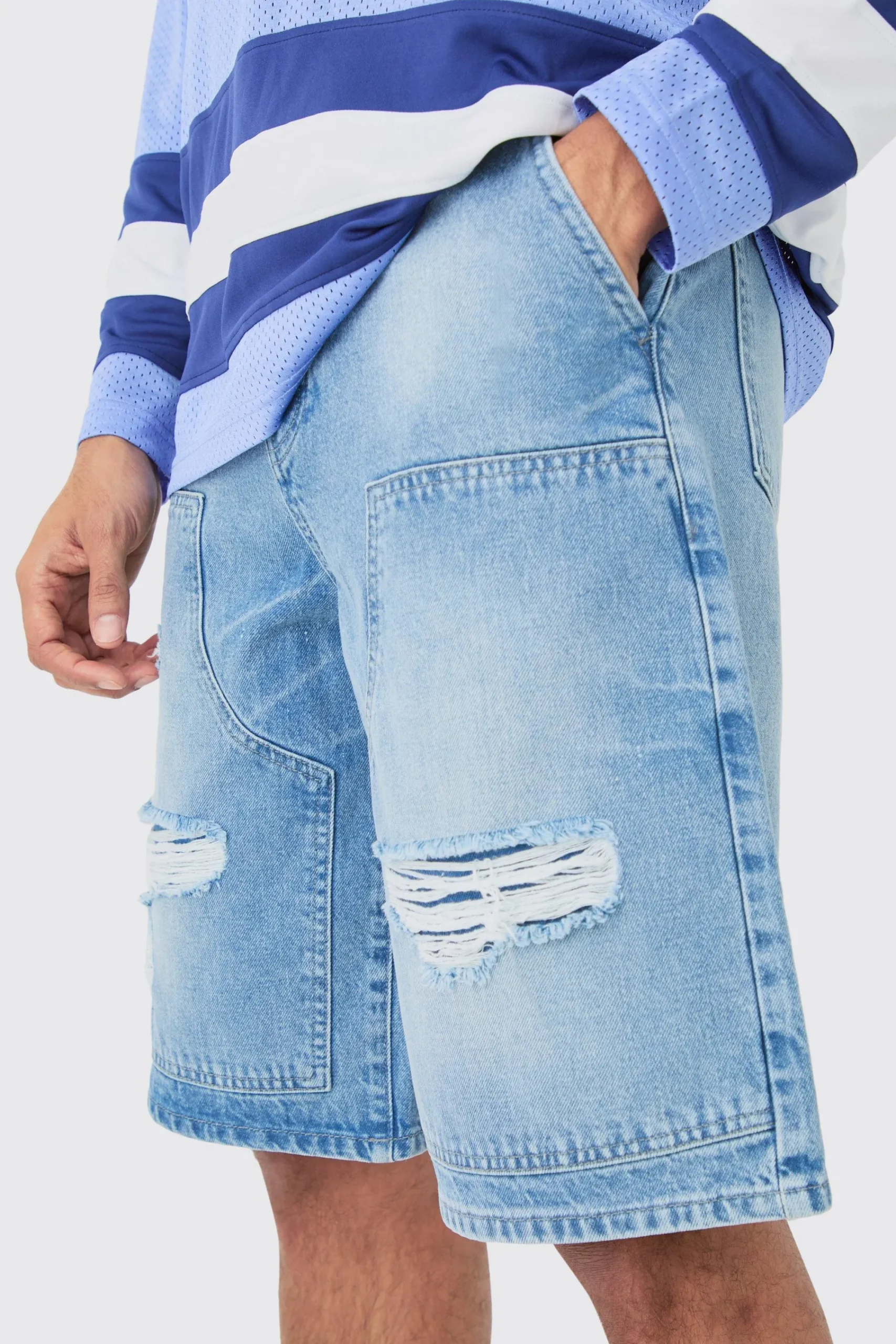 boohooMAN Relaxed Rigid Rippped Carpenter Denim Jort In | UK| Shorts
