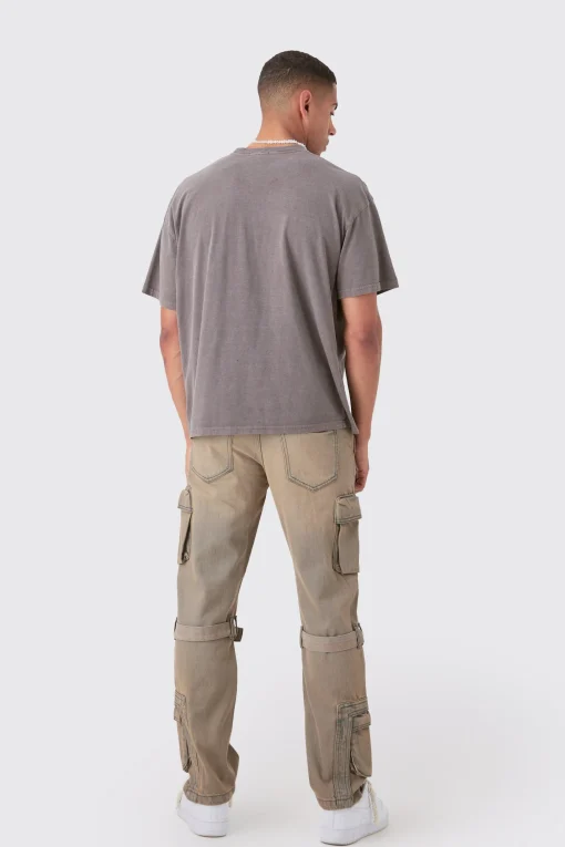 boohooMAN Relaxed Rigid Strap Detail Cargo Jeans In Antique | UK| Trousers|Jeans