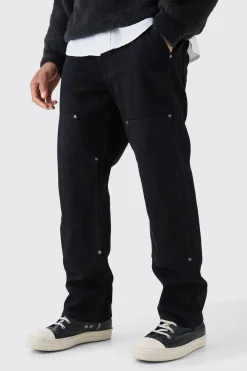 boohooMAN Relaxed Rigid Top Stitch Detail Carpenter Jean In Black | UK| Trousers|Jeans
