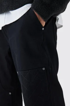 boohooMAN Relaxed Rigid Top Stitch Detail Carpenter Jean In Black | UK| Trousers|Jeans