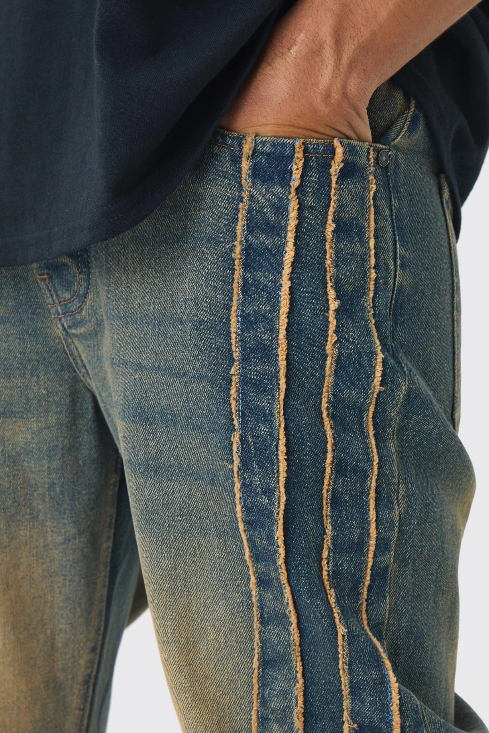 boohooMAN Relaxed Rigid Vintage Wash Distressed Side Panel Jeans | UK| Trousers|Jeans