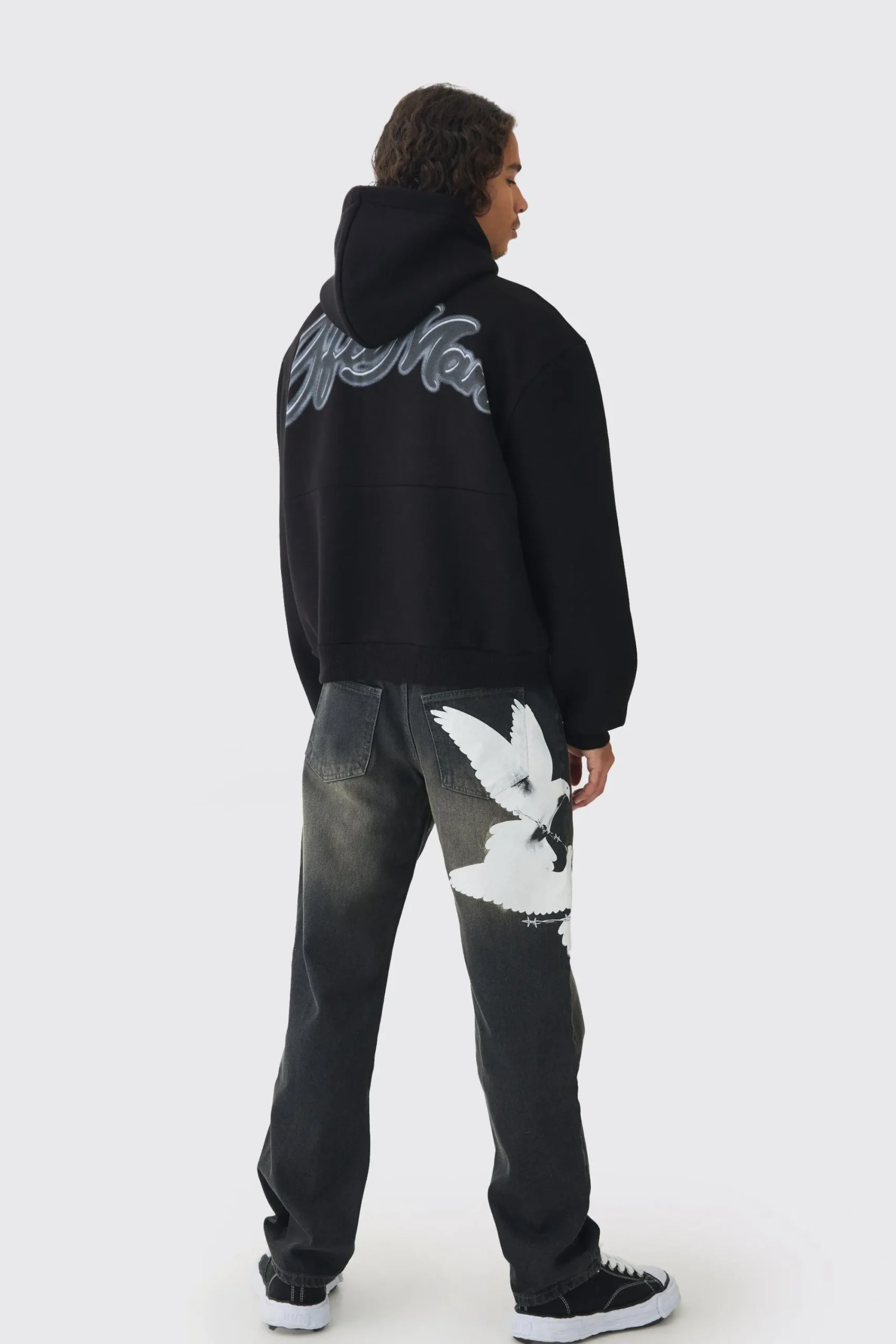 boohooMAN Relaxed Rigid Washed Dove Printed Jeans | UK| Trousers|Jeans