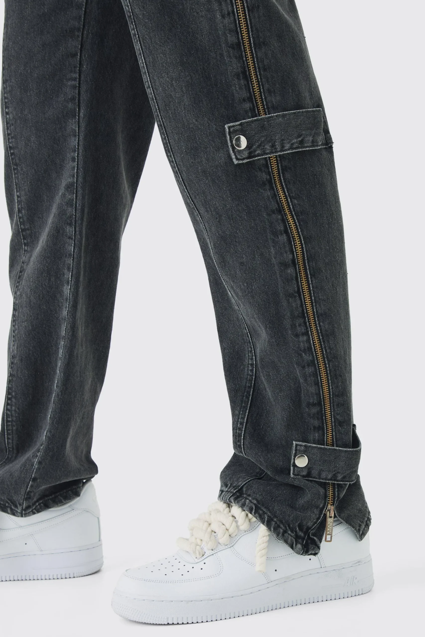 boohooMAN Relaxed Rigid Zip Detail Acid Washed Jeans | UK| Trousers|Jeans