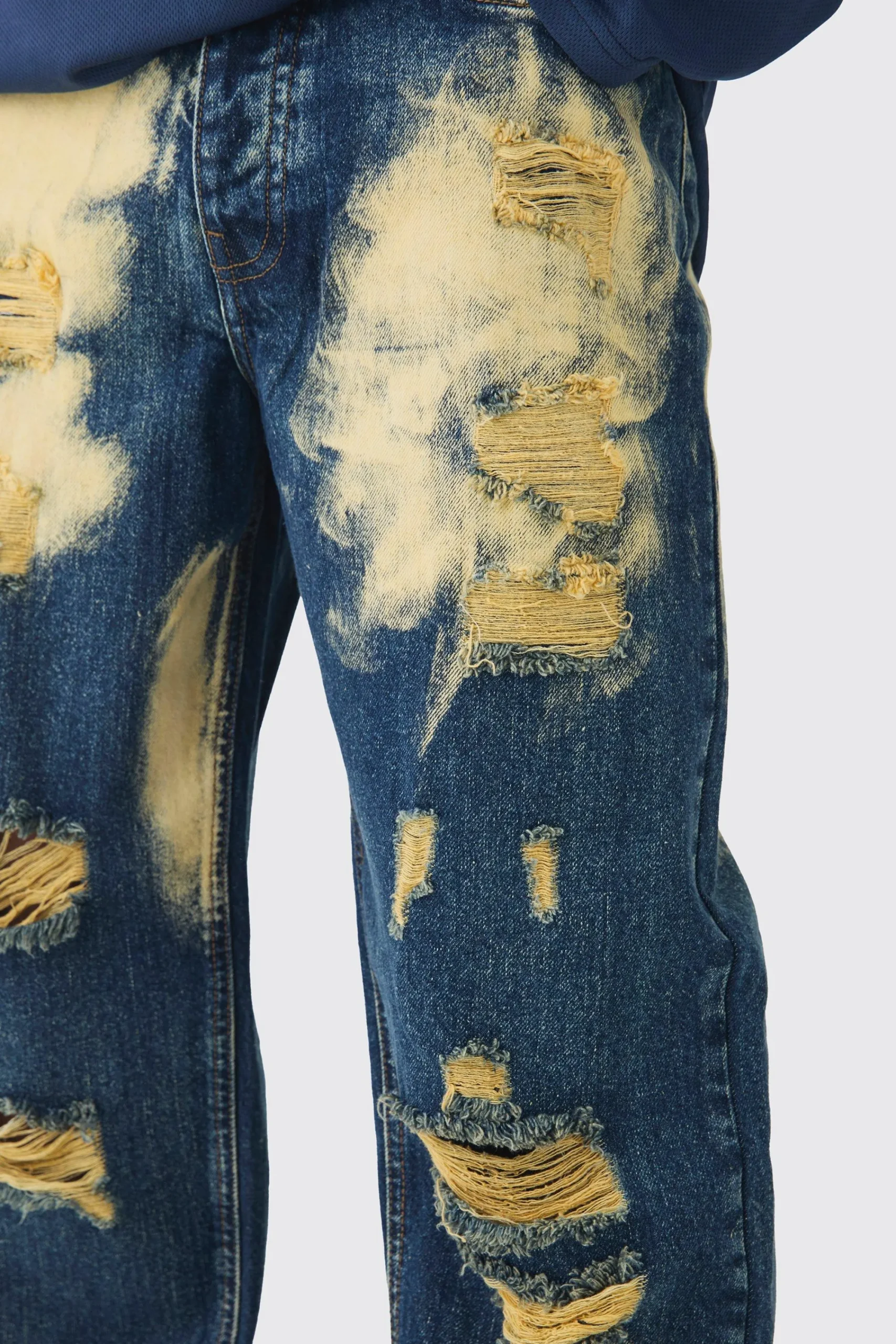 boohooMAN Relaxed Ripped Bleached Jeans With Let Down Hem | UK| Trousers|Jeans