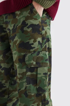 boohooMAN Relaxed Tie Hem Camo Cargo Trouser | UK| Trousers