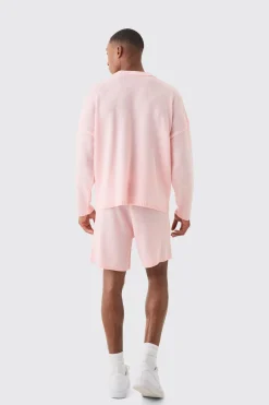 boohooMAN Relaxed Varsity Jacquard Knit Short | UK| Tracksuits