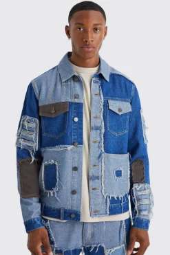 boohooMAN Re-purposed Patchwork Denim Jacket | UK| Coats & Jackets