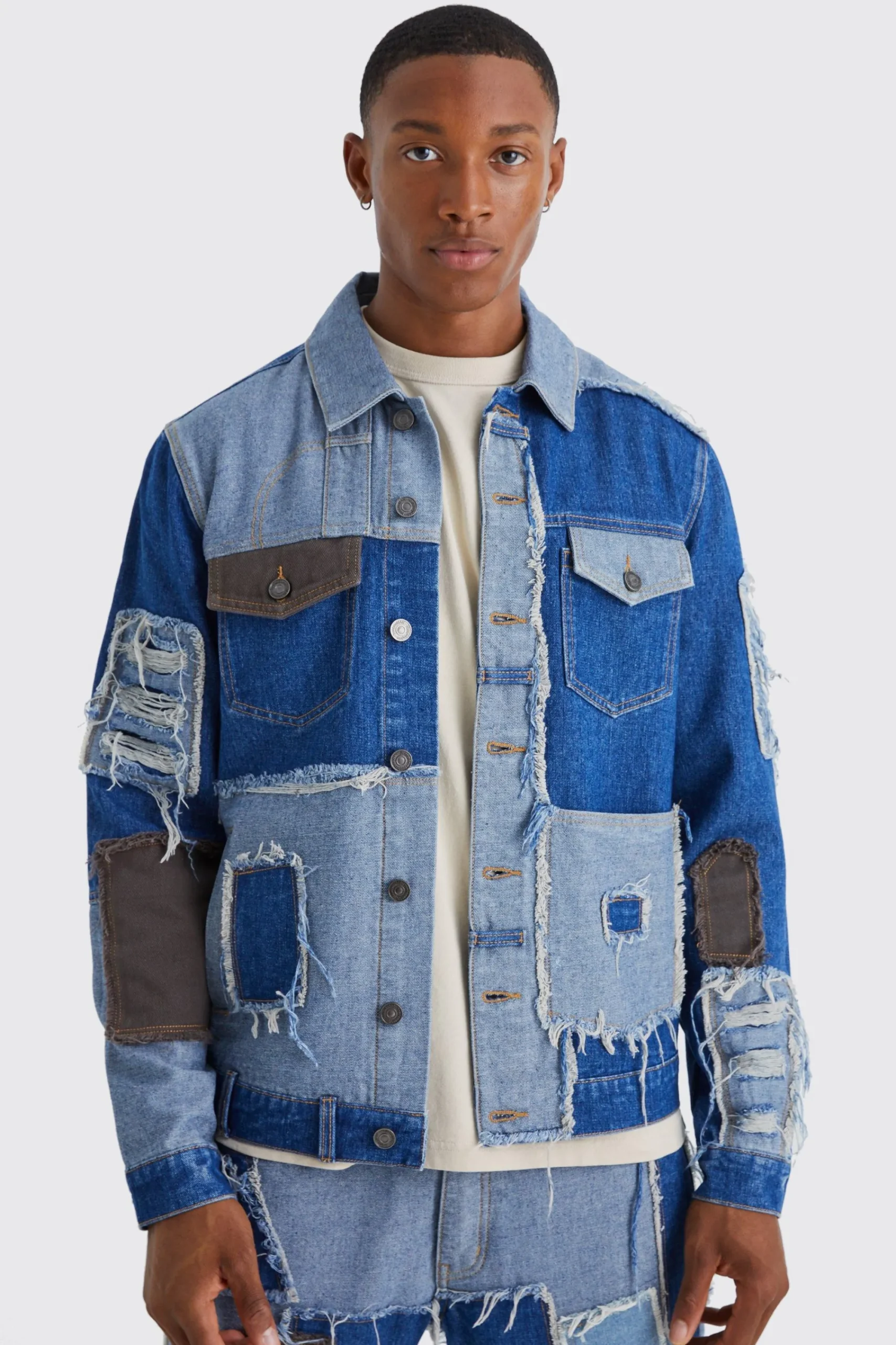 boohooMAN Re-purposed Patchwork Denim Jacket | UK| Coats & Jackets