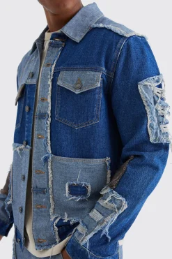 boohooMAN Re-purposed Patchwork Denim Jacket | UK| Coats & Jackets