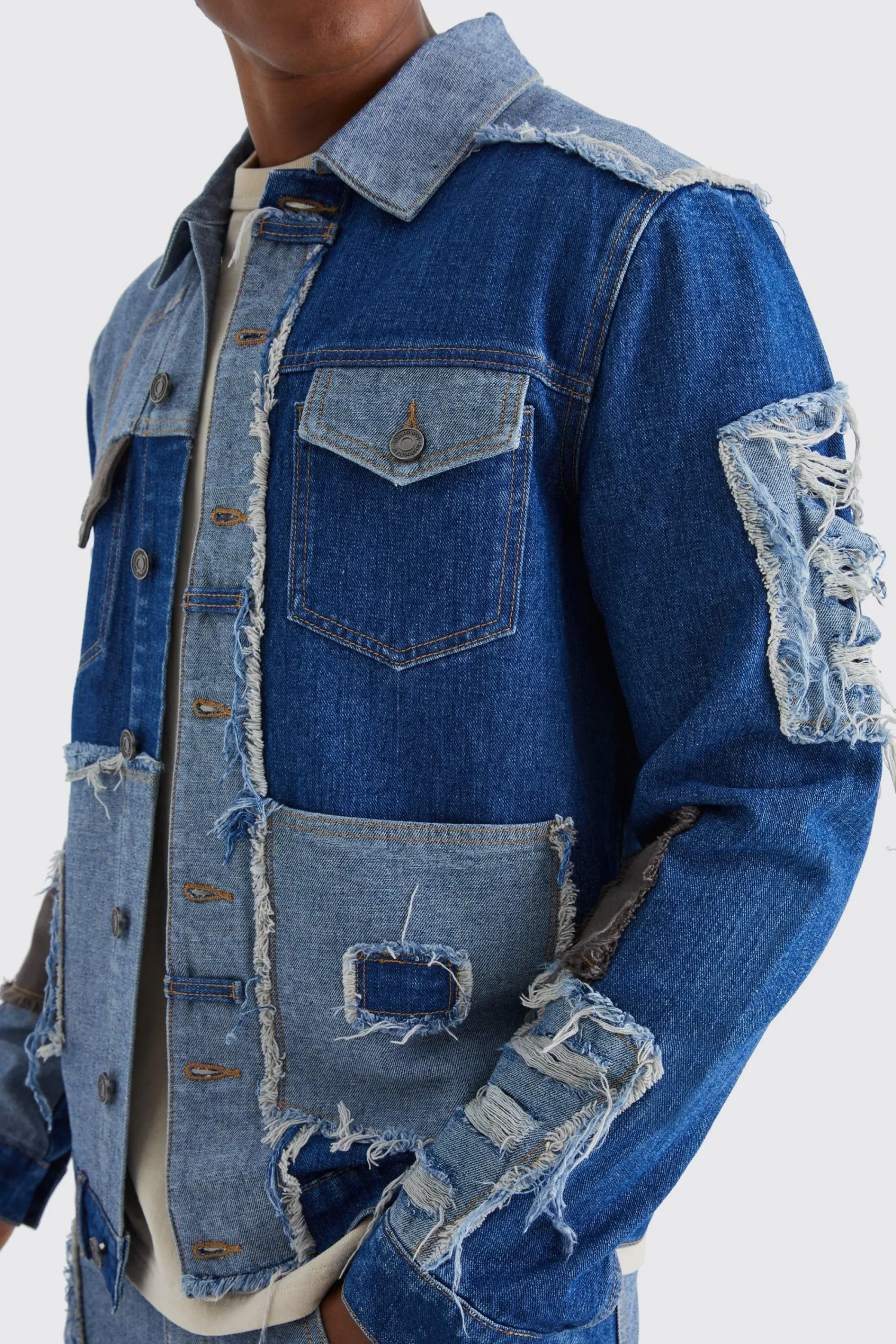 boohooMAN Re-purposed Patchwork Denim Jacket | UK| Coats & Jackets