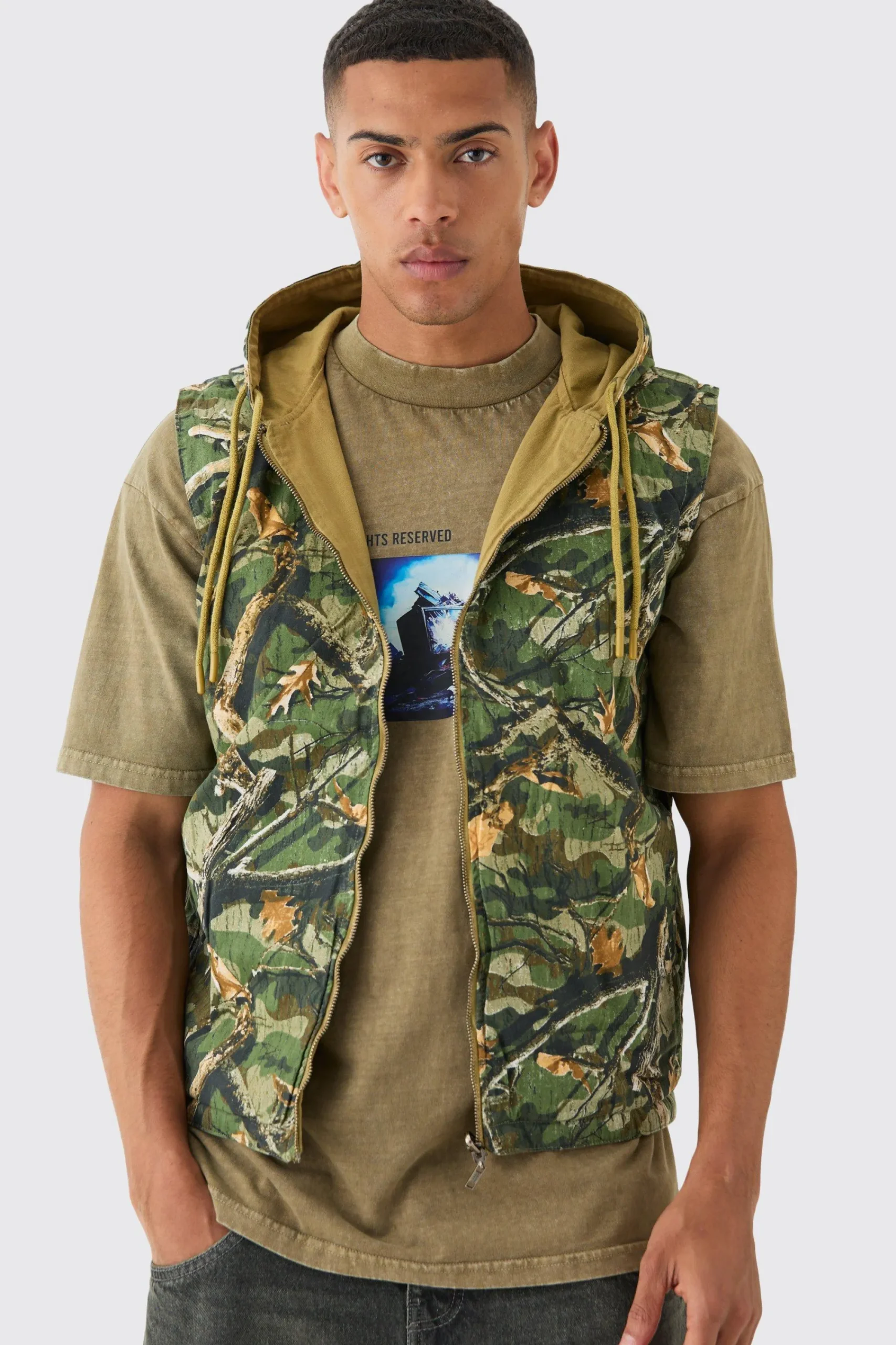Reversible Camo Twill Gilet | UK^boohooMAN Hot