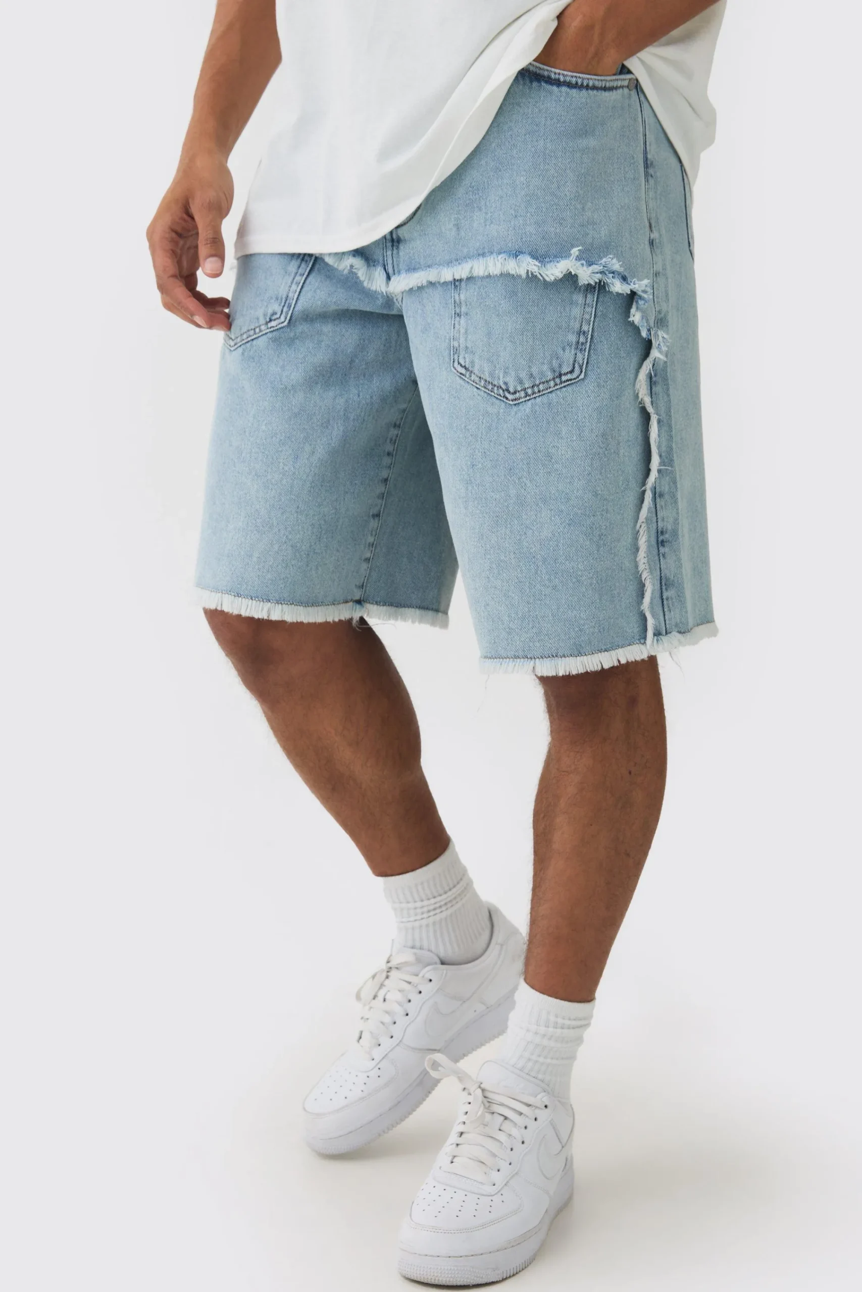 boohooMAN Rigid Denim Faux Layer Jorts In | UK| Shorts