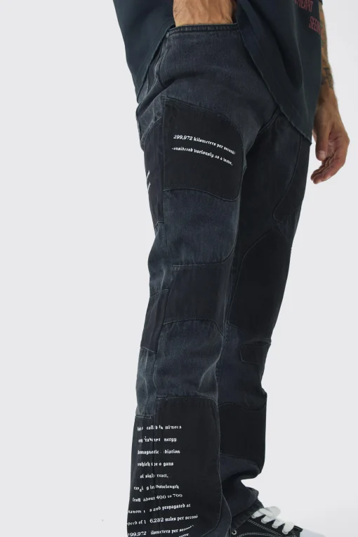 boohooMAN Rigid Slim Flare Patchwork Applique Jeans | UK| Trousers|Jeans