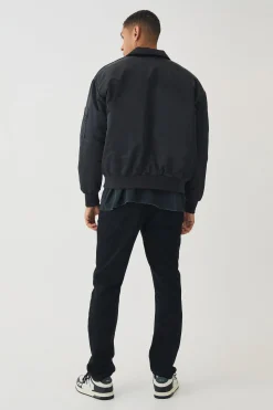 boohooMAN Satin Collared Bomber Jacket In | UK| Coats & Jackets