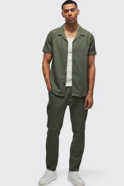 boohooMAN Seersucker Revere Collar Shirt & Trouser Set | UK| Sets & Co-Ords