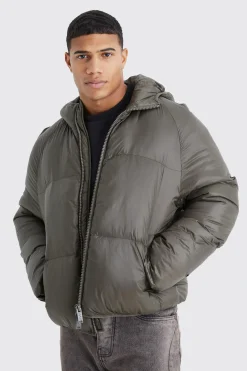 boohooMAN Sheen Quilted Nylon Puffer With Hood | UK| Coats & Jackets
