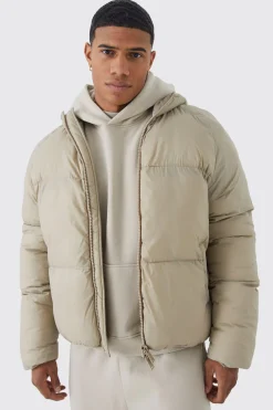 boohooMAN Sheen Quilted Nylon Puffer With Hood | UK| Coats & Jackets