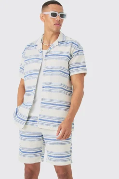 boohooMAN Short Sleeve Aztec Stripe Oversized Shirt & Short Set | UK| Sets & Co-Ords