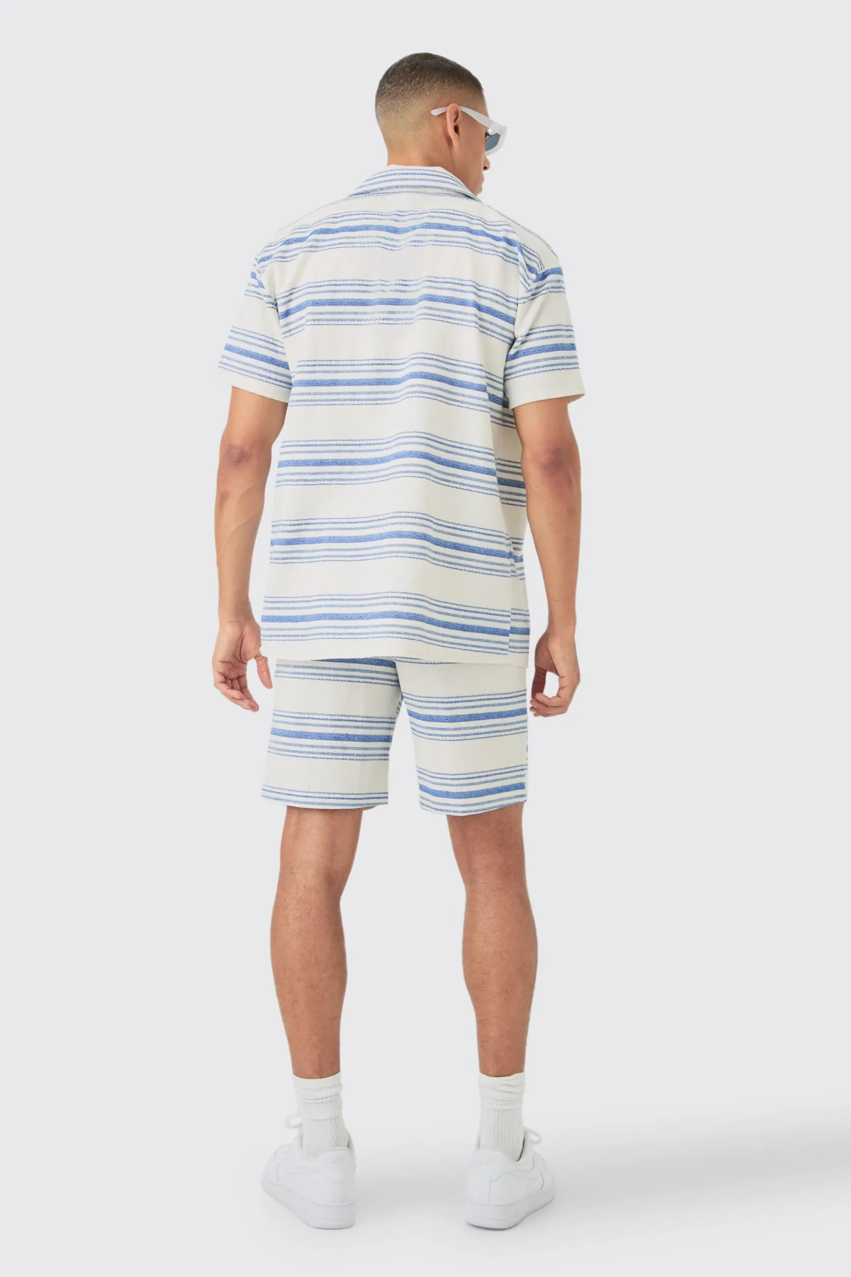 boohooMAN Short Sleeve Aztec Stripe Oversized Shirt & Short Set | UK| Sets & Co-Ords
