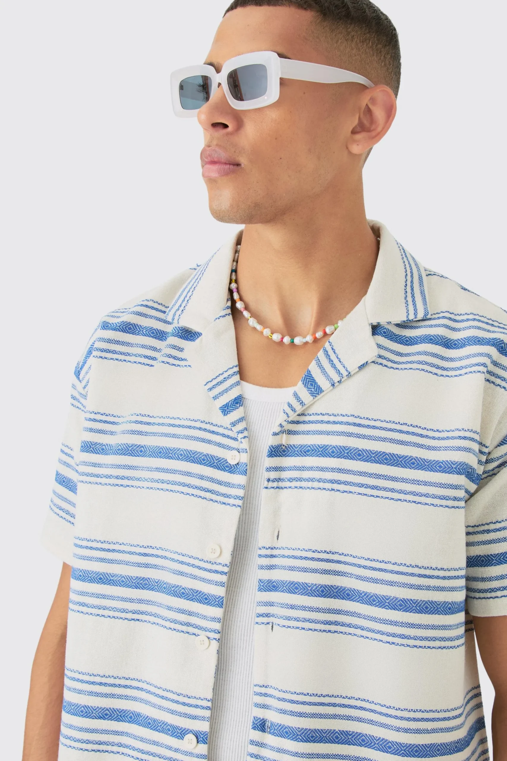 boohooMAN Short Sleeve Aztec Stripe Oversized Shirt & Short Set | UK| Sets & Co-Ords