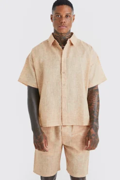 boohooMAN Short Sleeve Boxy Linen Look Shirt And Short | UK| Sets & Co-Ords