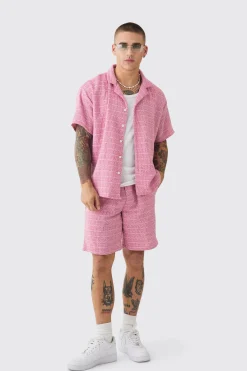 boohooMAN Short Sleeve Boxy Textured Check Shirt & Short | UK| Sets & Co-Ords