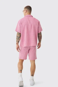 boohooMAN Short Sleeve Boxy Textured Check Shirt & Short | UK| Sets & Co-Ords